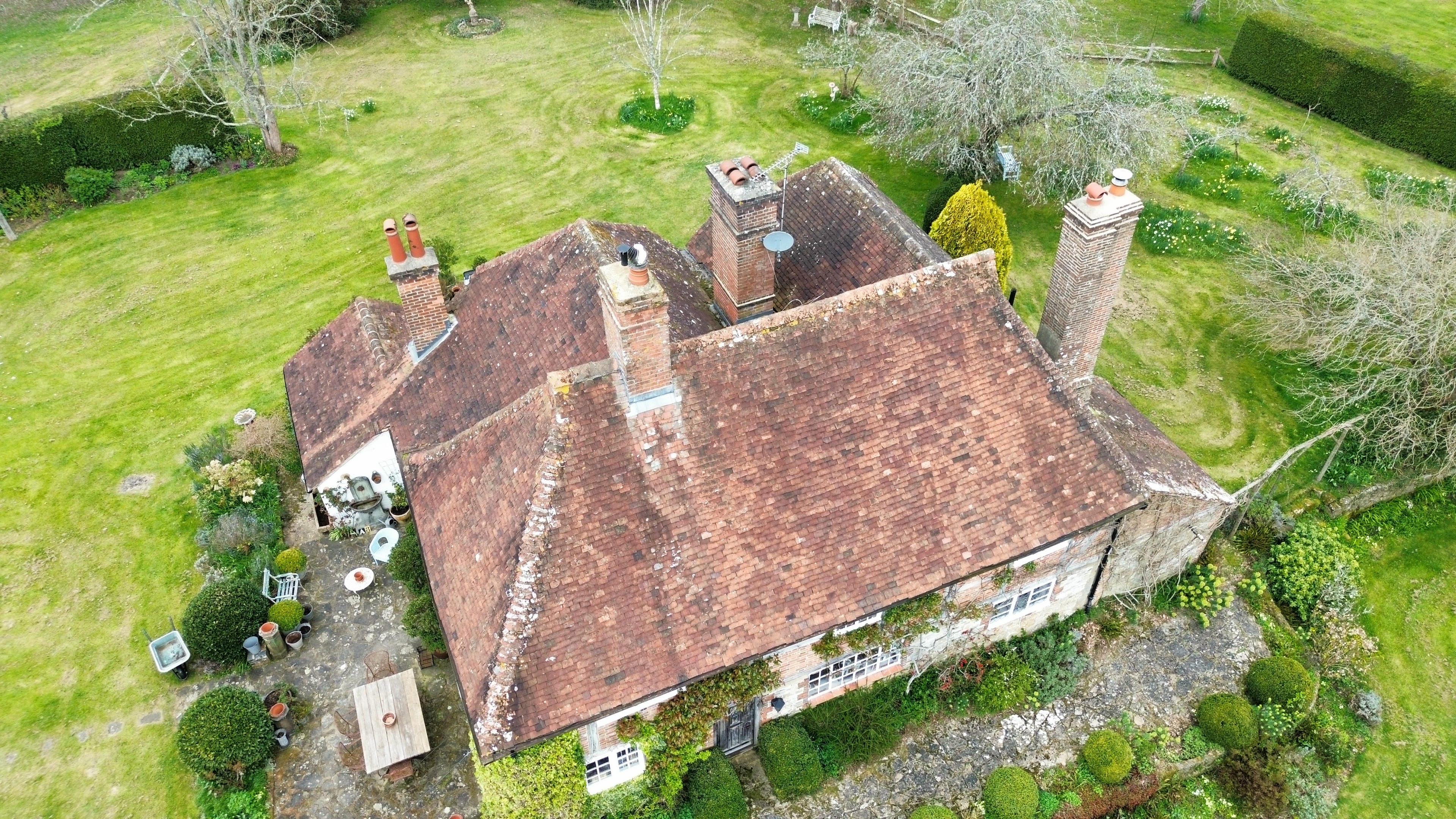 Rural farmhouse aerial drone roof survey
