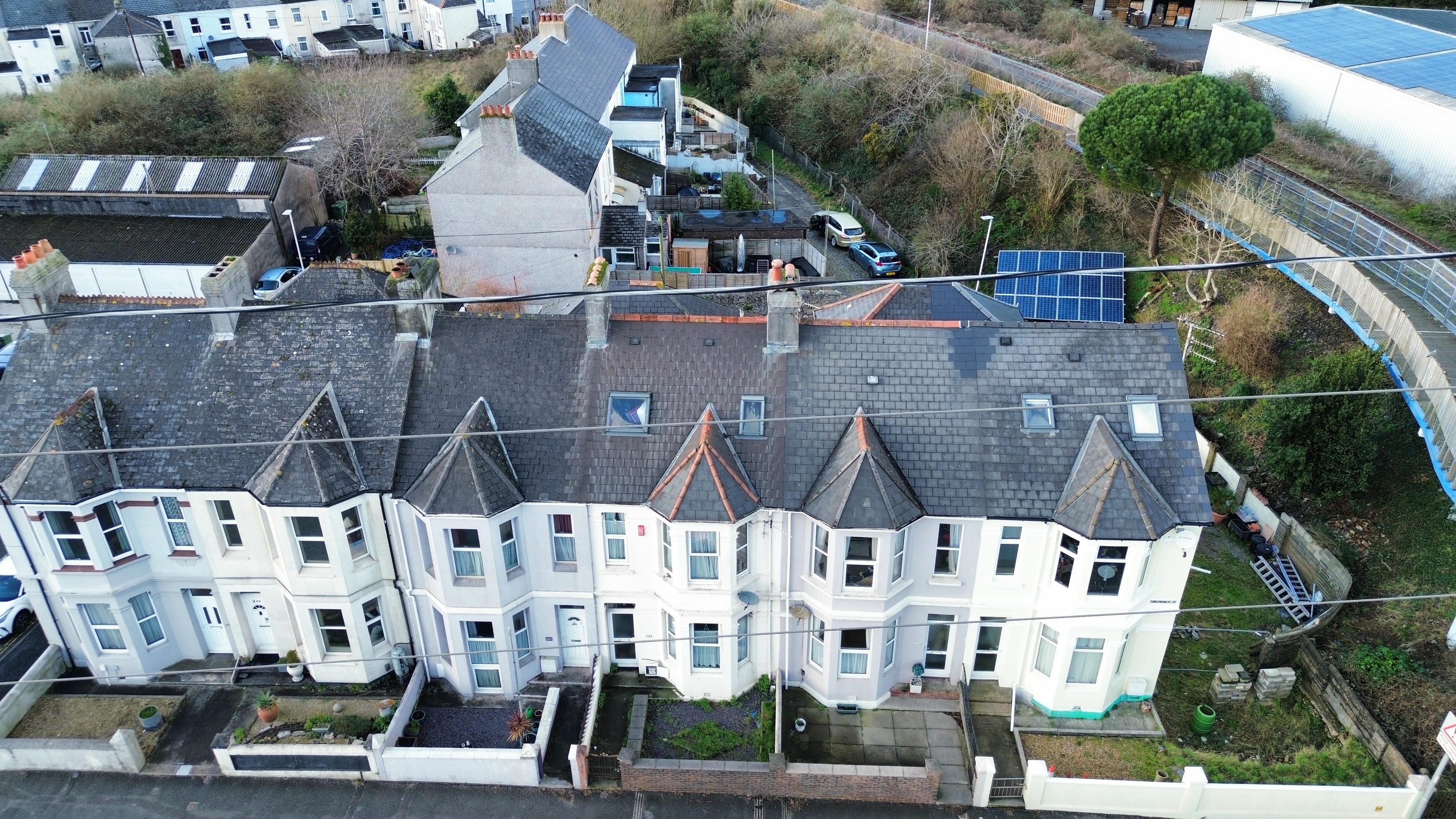 Terraced row of houses — aerial drone roof survey